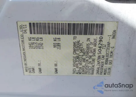 2011 Nissan Altima 2.5 S z USA, uszkodzony, nr VIN 1N4AL2AP2BN504290